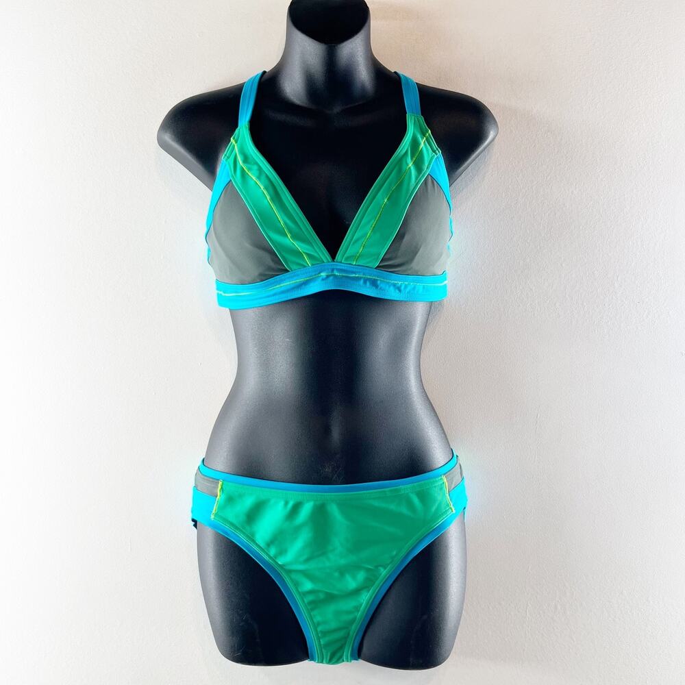 Prana Milou Swimwear Set Bikini Top & Bikini Bottom Brief Green Blue XL